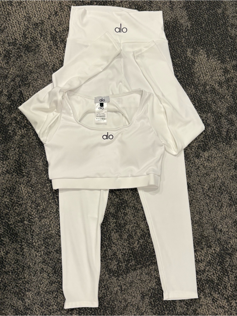 White Ribbed Yoga Set 2 Piece Gym Lounge Long Sleeve Crop Top & Leggings